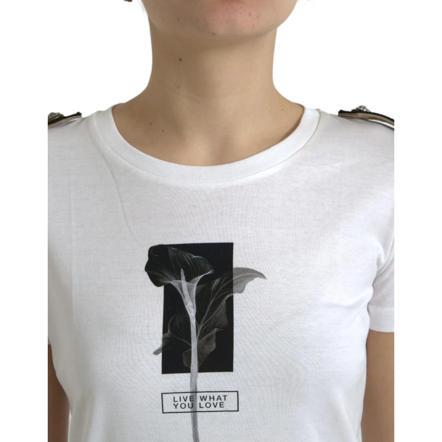 White Black Roses Crewneck Cotton T-shirt