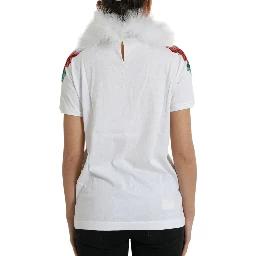White Cotton Christmas Sequin Fur T-shirt