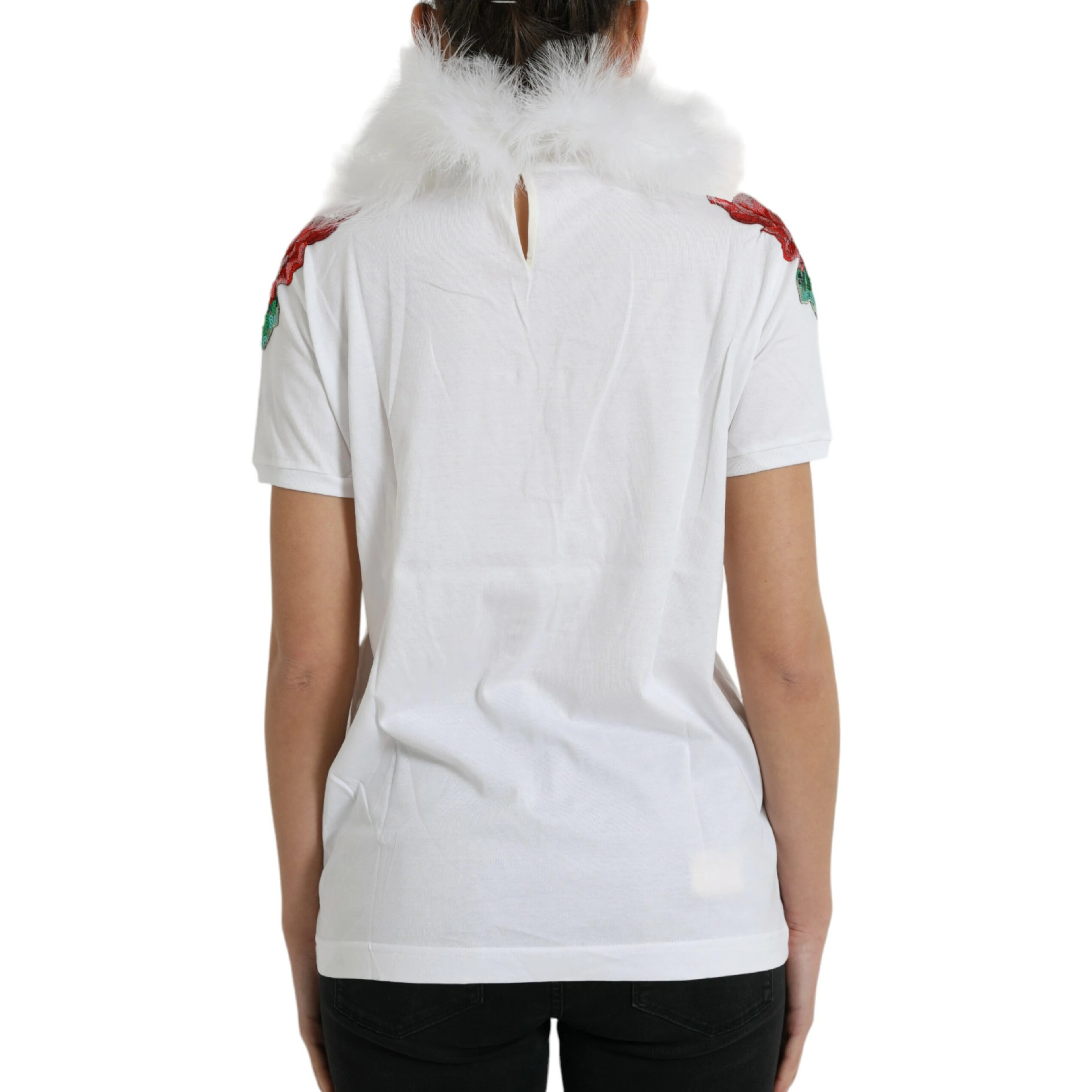 White Cotton Christmas Sequin Fur T-shirt