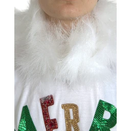 White Cotton Christmas Sequin Fur T-shirt