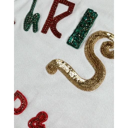 White Cotton Christmas Sequin Fur T-shirt
