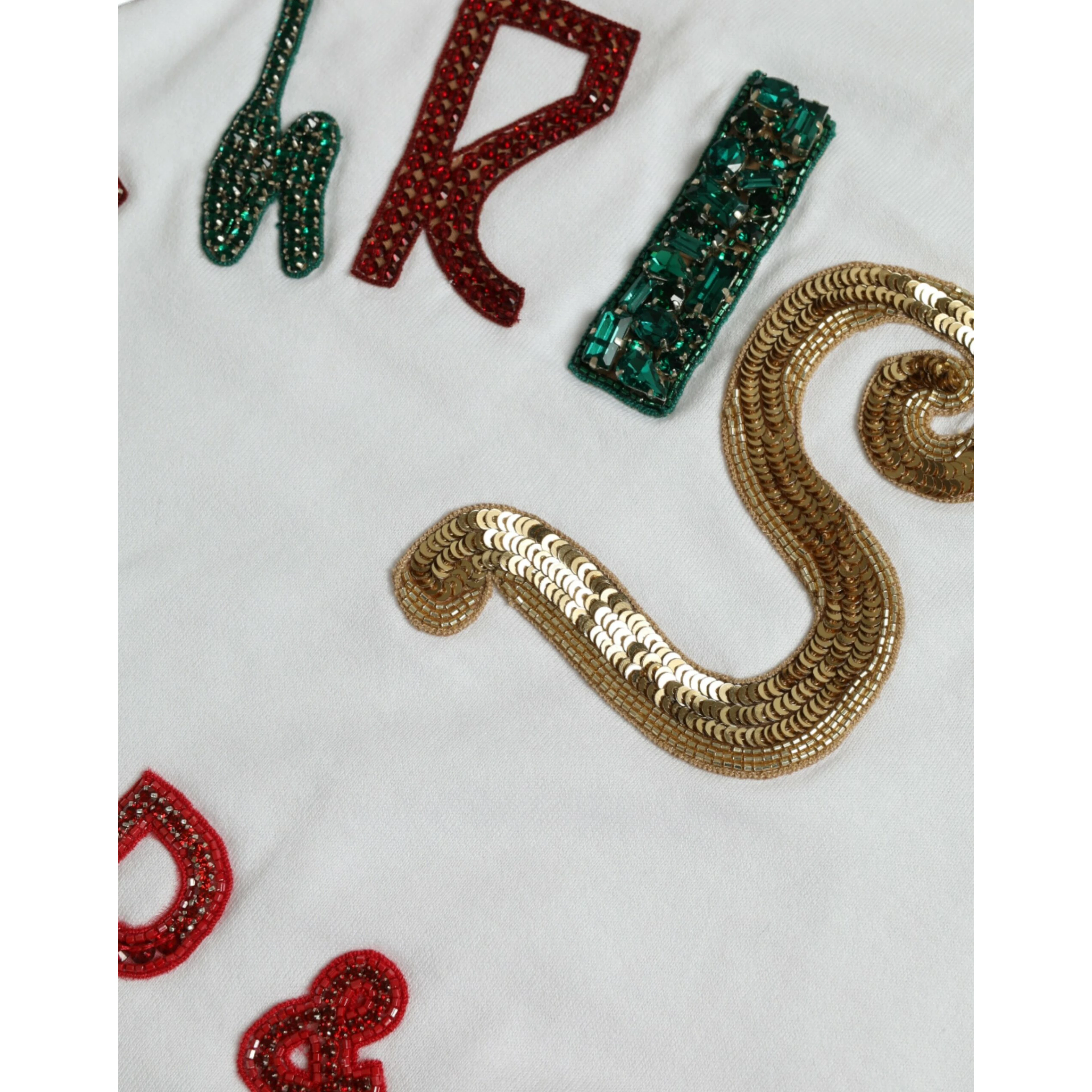 White Cotton Christmas Sequin Fur T-shirt