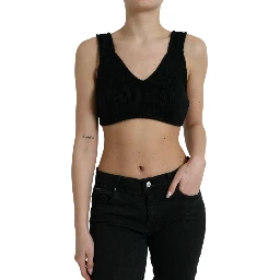 Black Cropped Cashmere V-neck Bustier Top