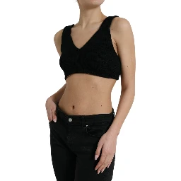 Black Cropped Cashmere V-neck Bustier Top
