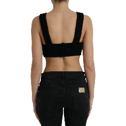 Black Cropped Cashmere V-neck Bustier Top