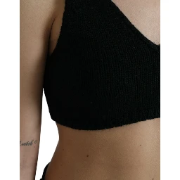 Black Cropped Cashmere V-neck Bustier Top