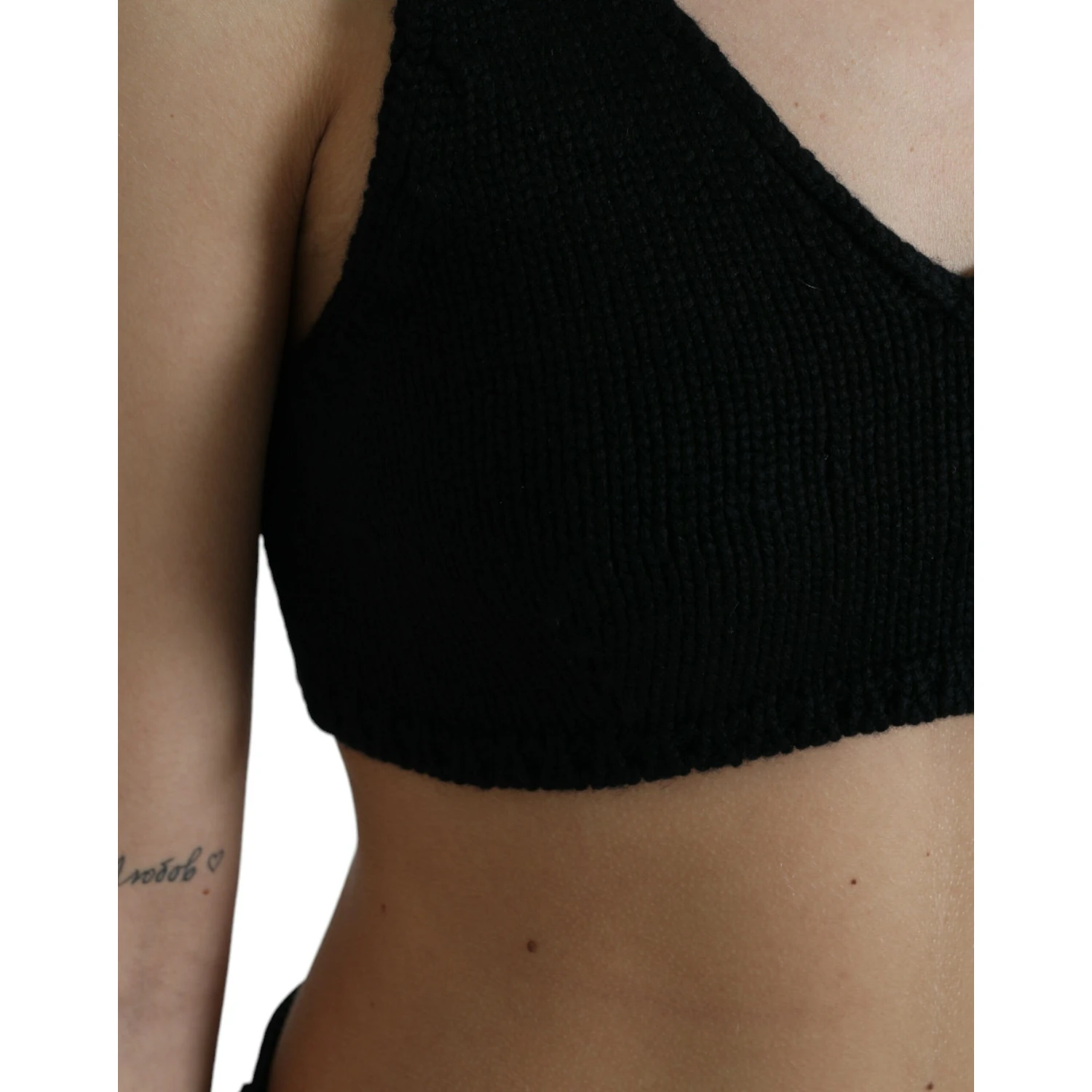 Black Cropped Cashmere V-neck Bustier Top
