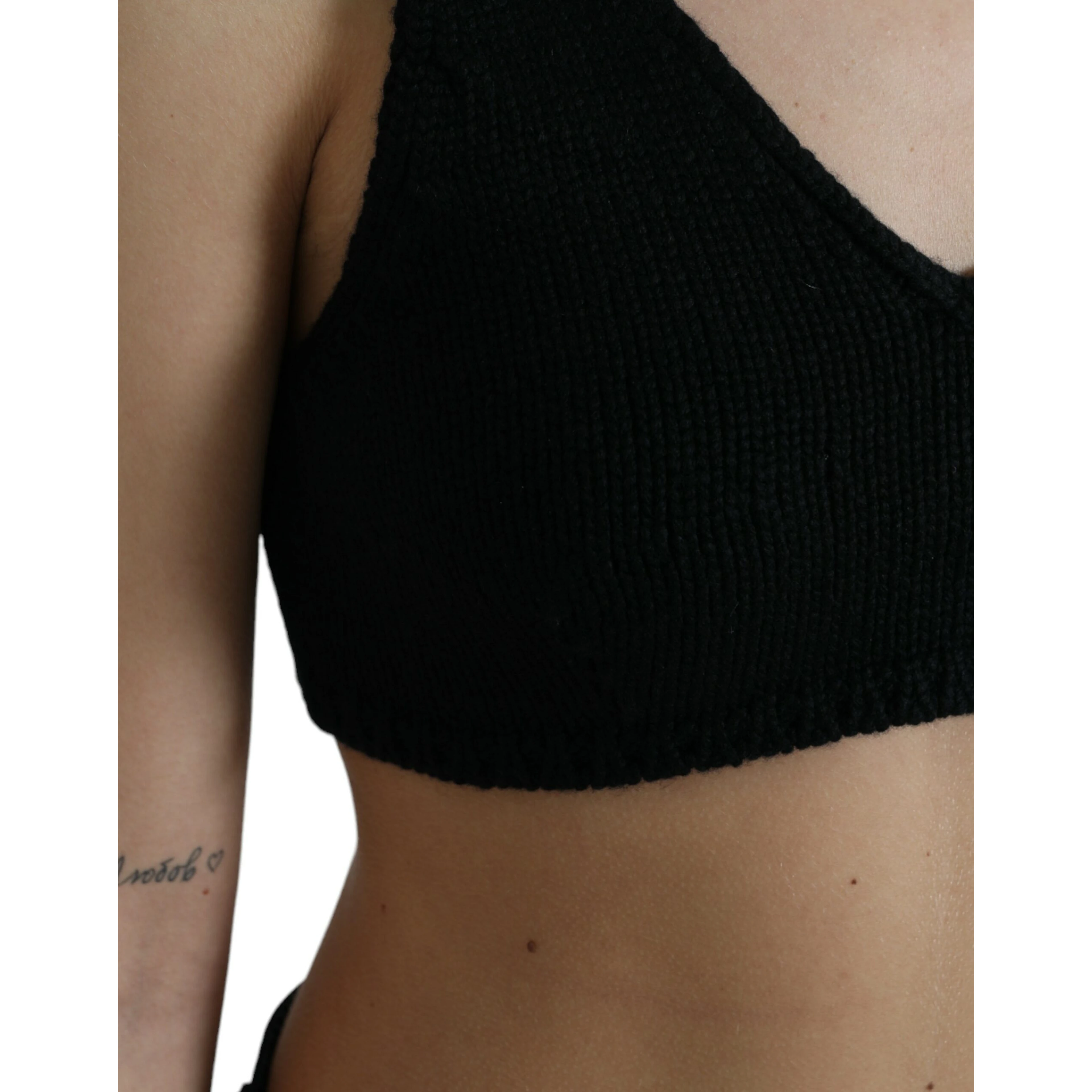Black Cropped Cashmere V-neck Bustier Top