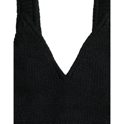 Black Cropped Cashmere V-neck Bustier Top