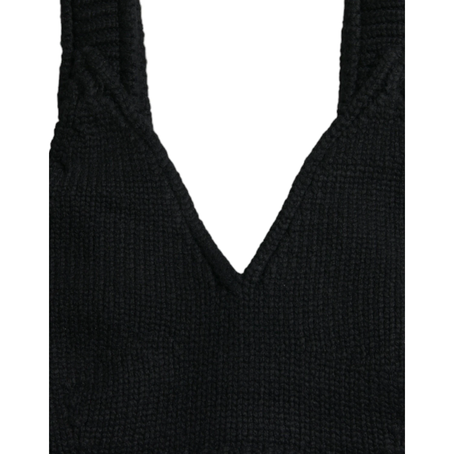 Black Cropped Cashmere V-neck Bustier Top