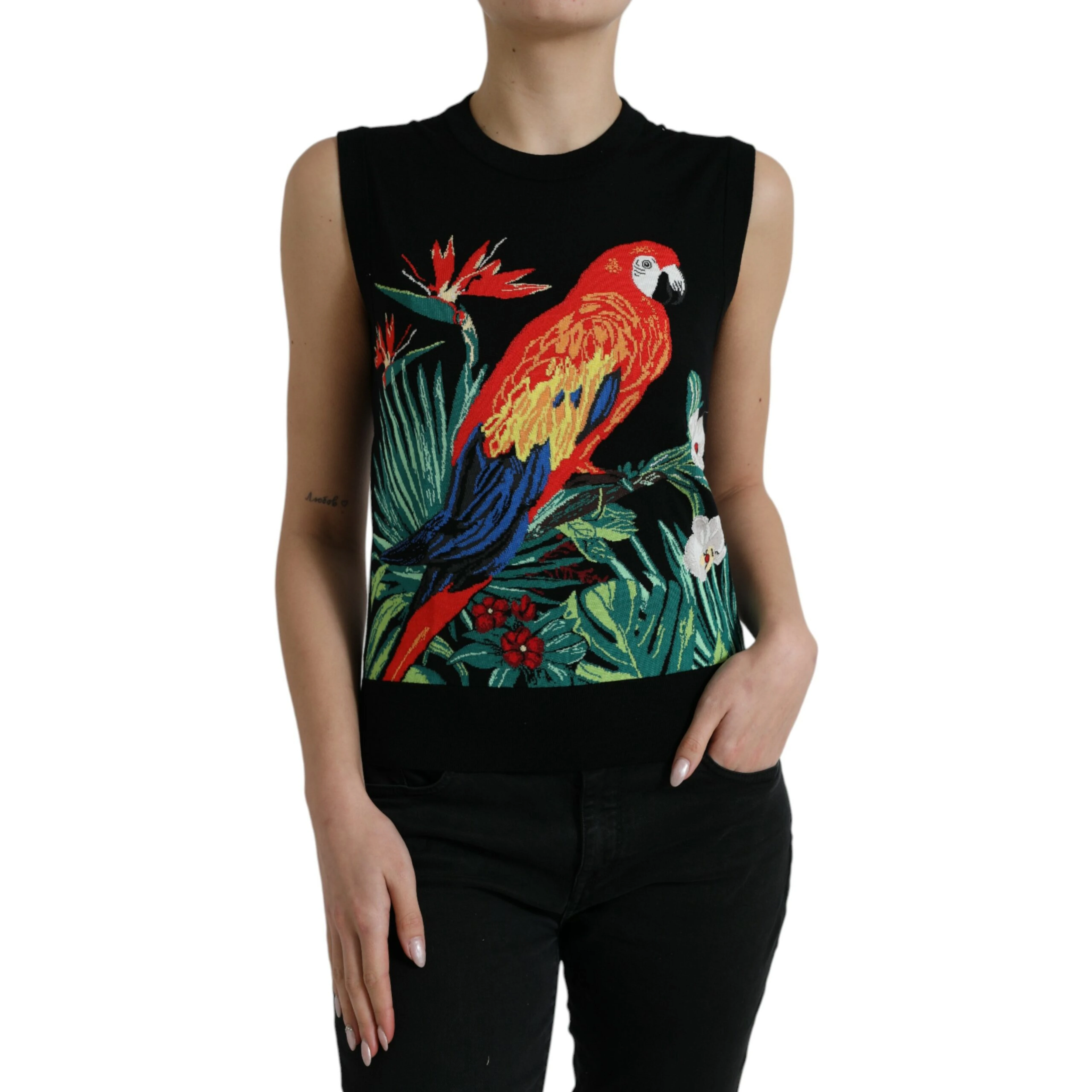 Black Jungle Crew Neck Sleeveless Tank Top