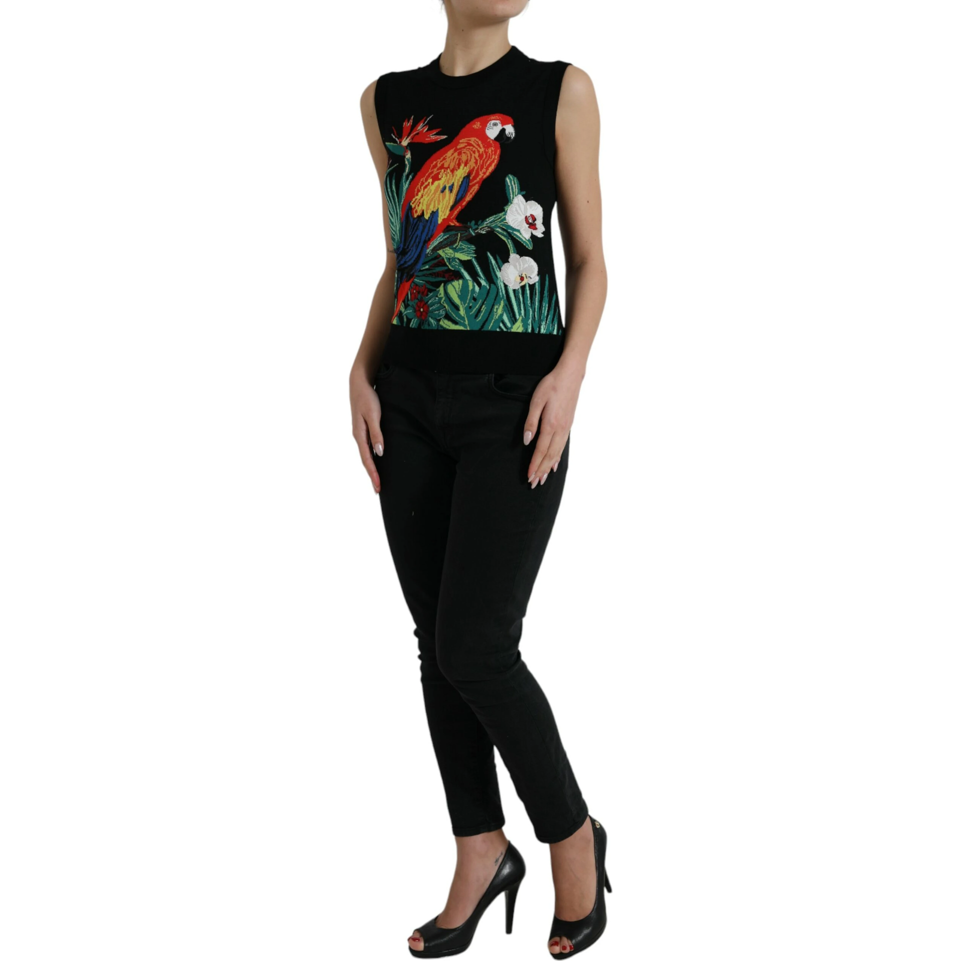 Black Jungle Crew Neck Sleeveless Tank Top