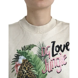Beige Jungle Printed Cotton Pullover Sweater