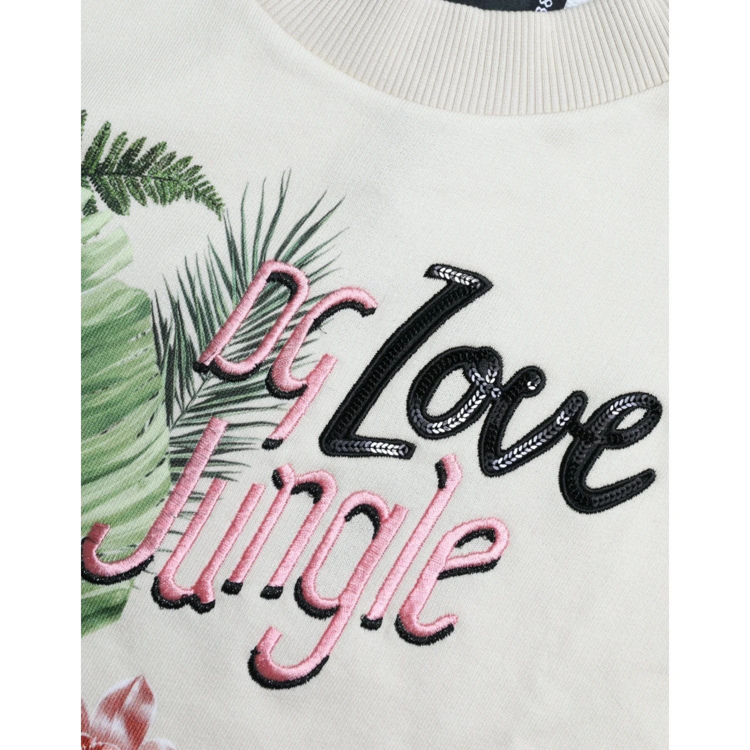Beige Jungle Printed Cotton Pullover Sweater