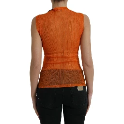 Orange See Through Crew Neck Blouse Tank Top