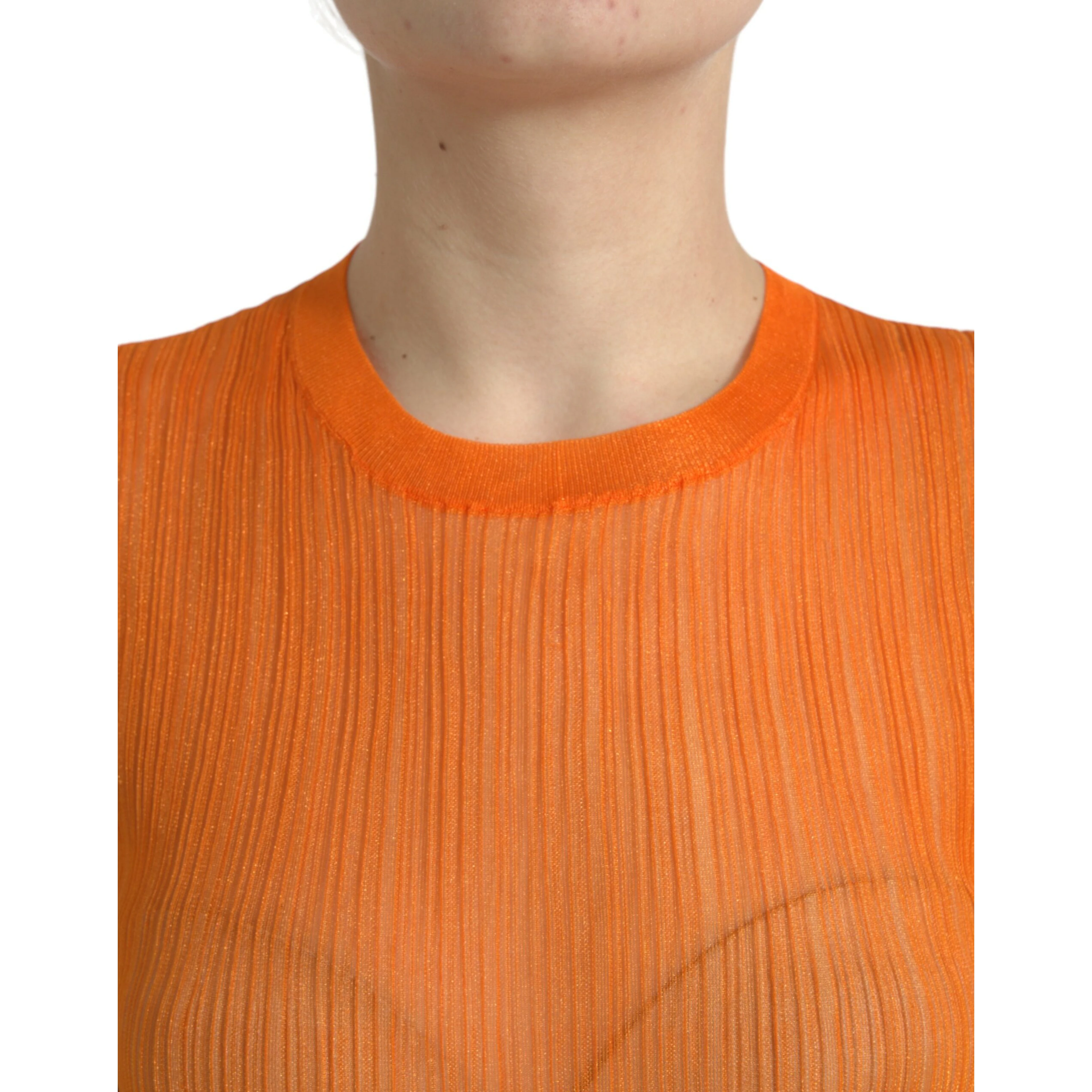 Orange See Through Crew Neck Blouse Tank Top