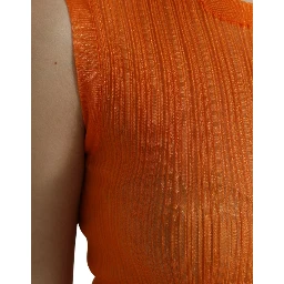 Orange See Through Crew Neck Blouse Tank Top