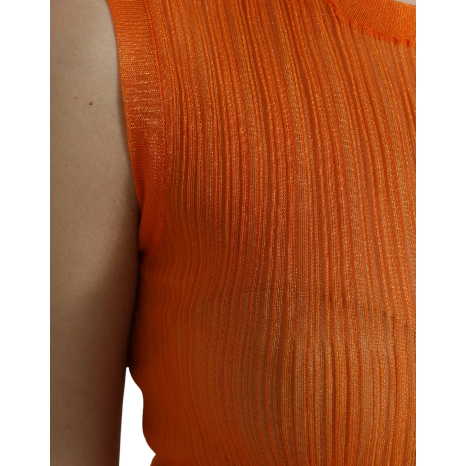 Orange See Through Crew Neck Blouse Tank Top