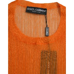 Orange See Through Crew Neck Blouse Tank Top