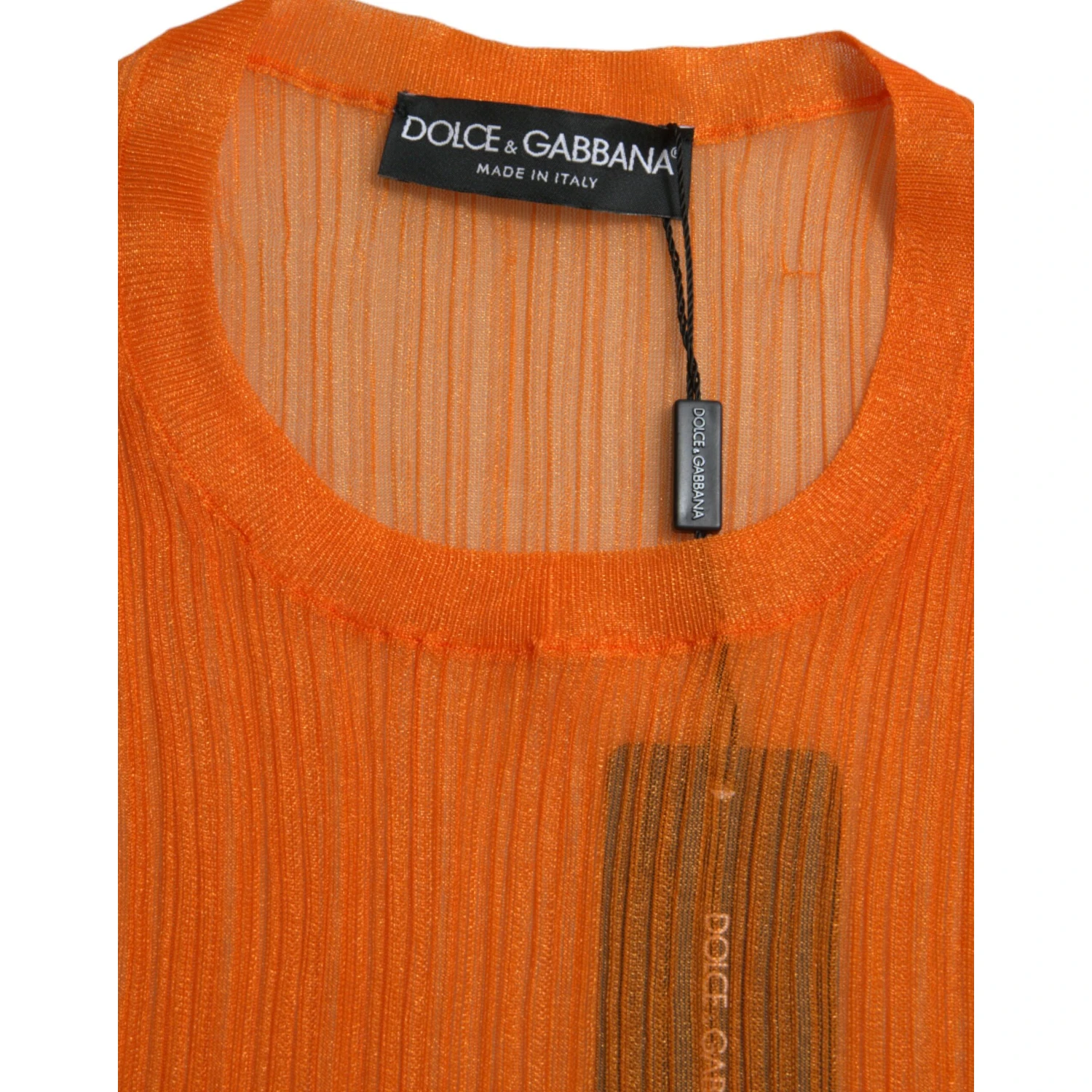 Orange See Through Crew Neck Blouse Tank Top