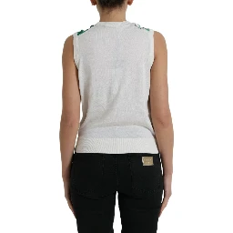 White Banana Leaf Print Crew Neck Tank Top