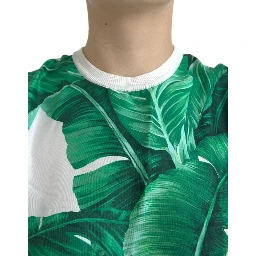 White Banana Leaf Print Crew Neck Tank Top