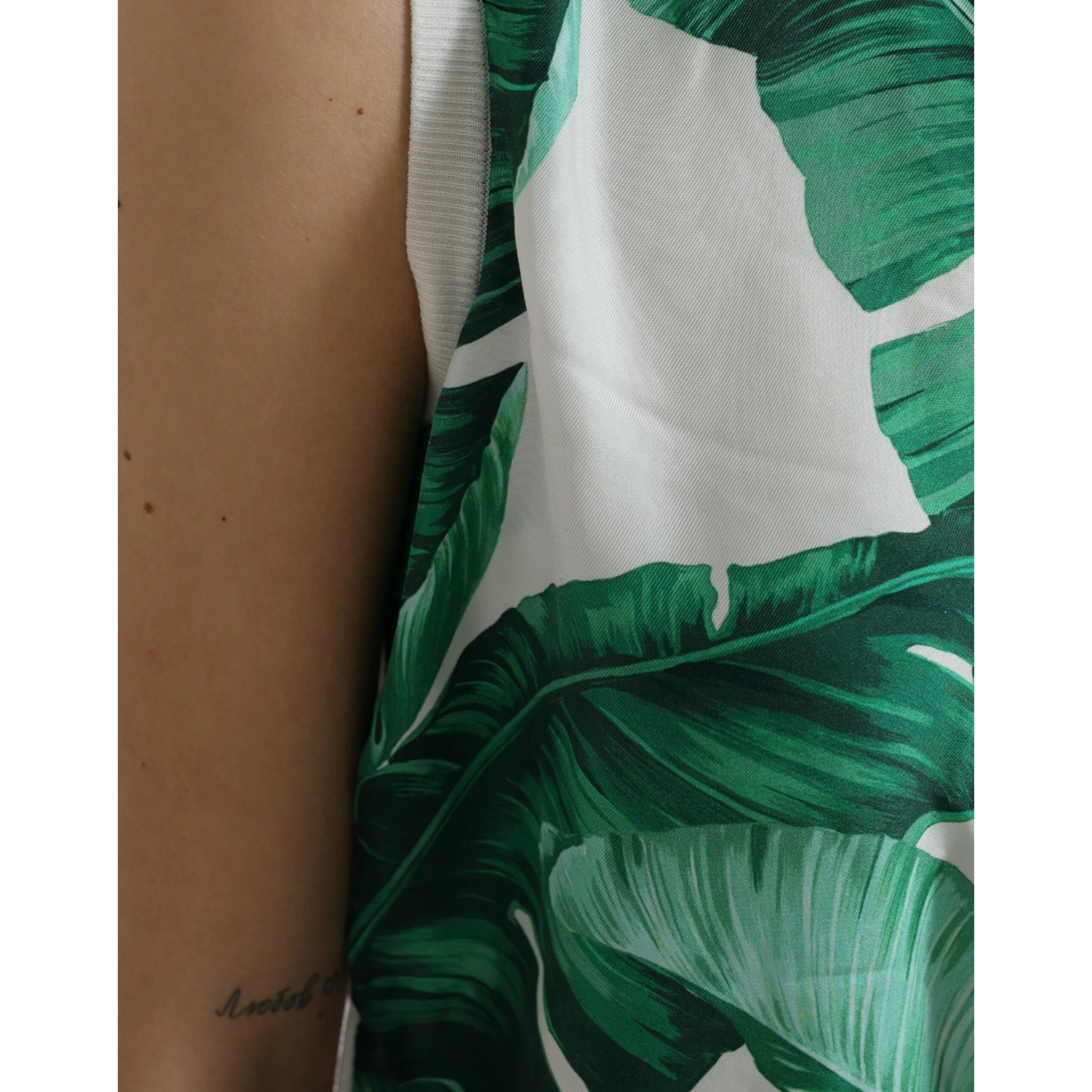 White Banana Leaf Print Crew Neck Tank Top