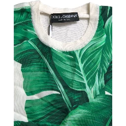 White Banana Leaf Print Crew Neck Tank Top