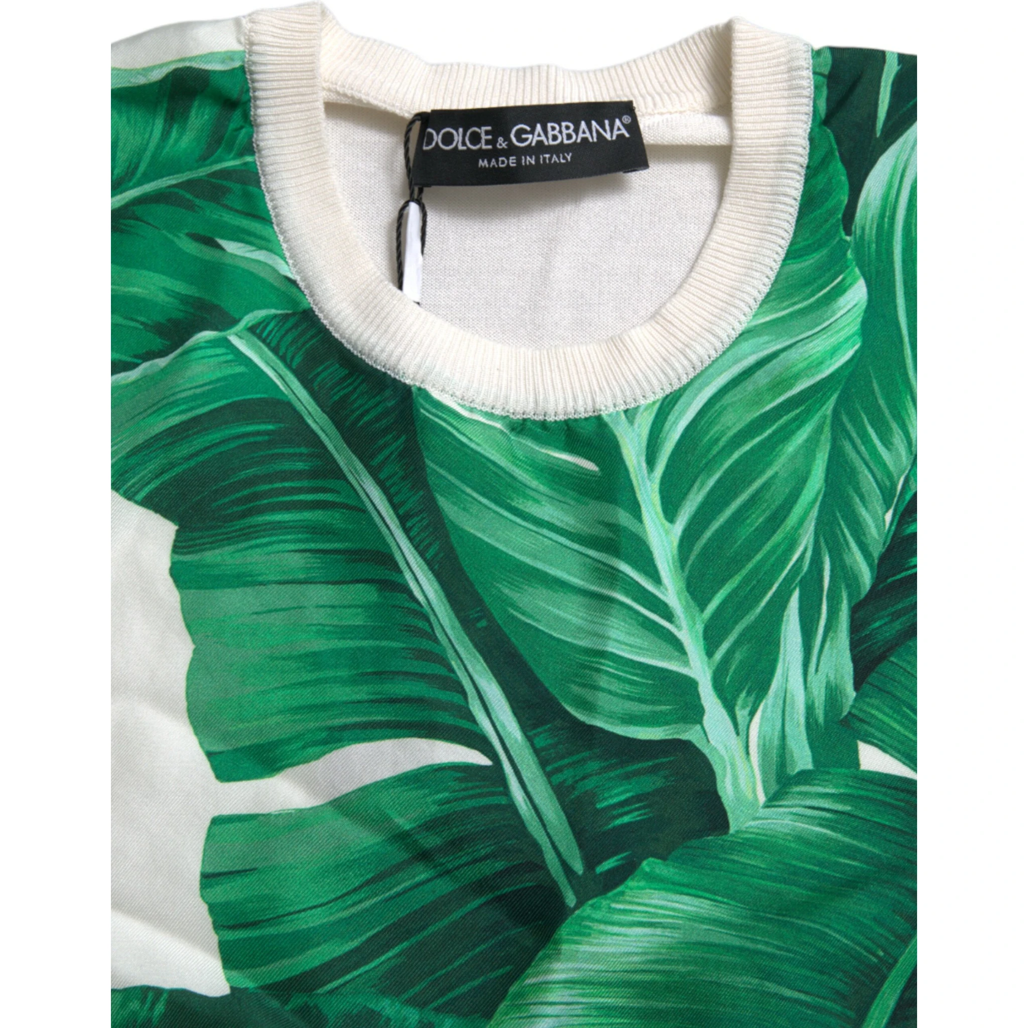 White Banana Leaf Print Crew Neck Tank Top