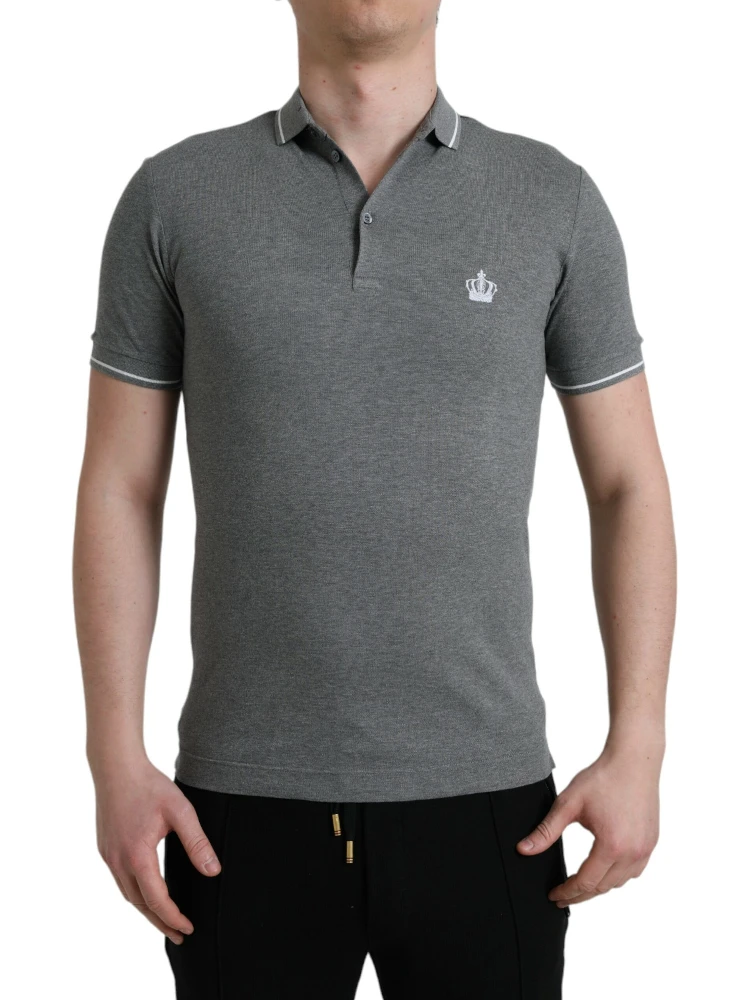 Gray Collared Short Sleeve Crown T-shirt