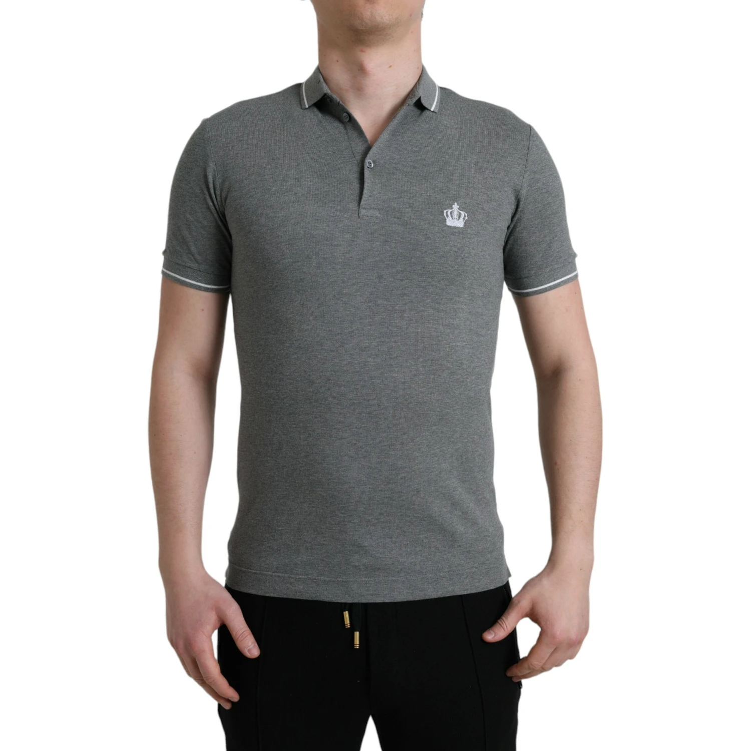 Gray Collared Short Sleeve Crown T-shirt