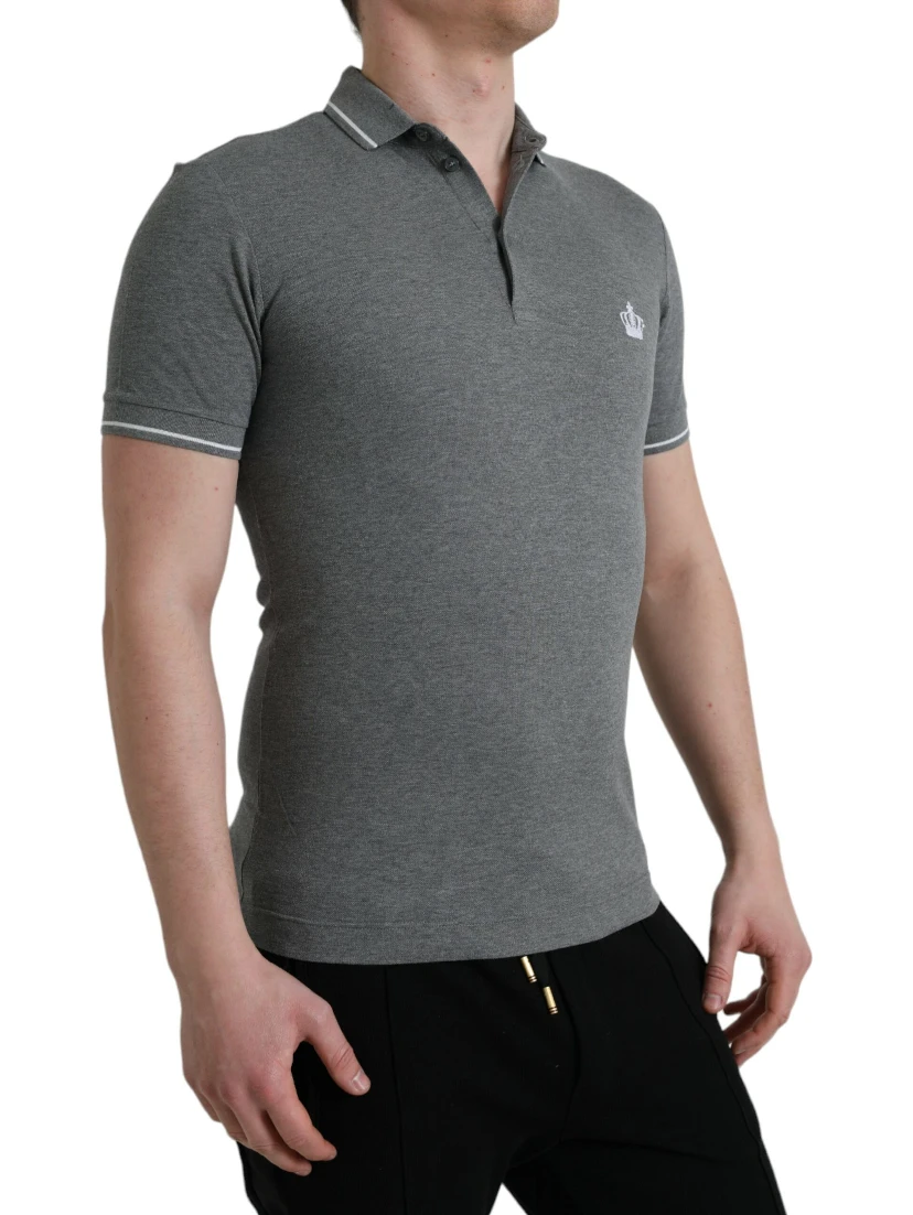 Gray Collared Short Sleeve Crown T-shirt