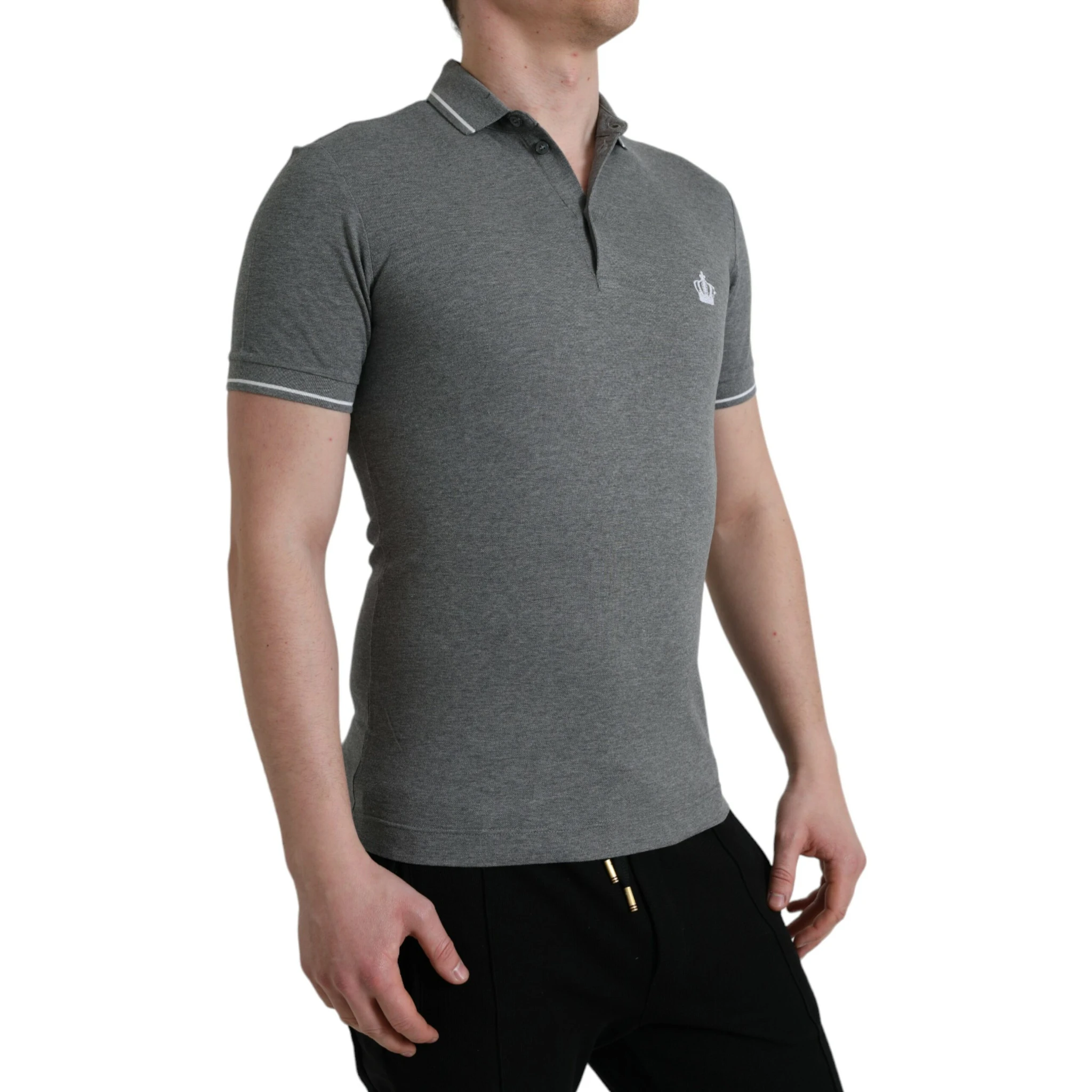 Gray Collared Short Sleeve Crown T-shirt