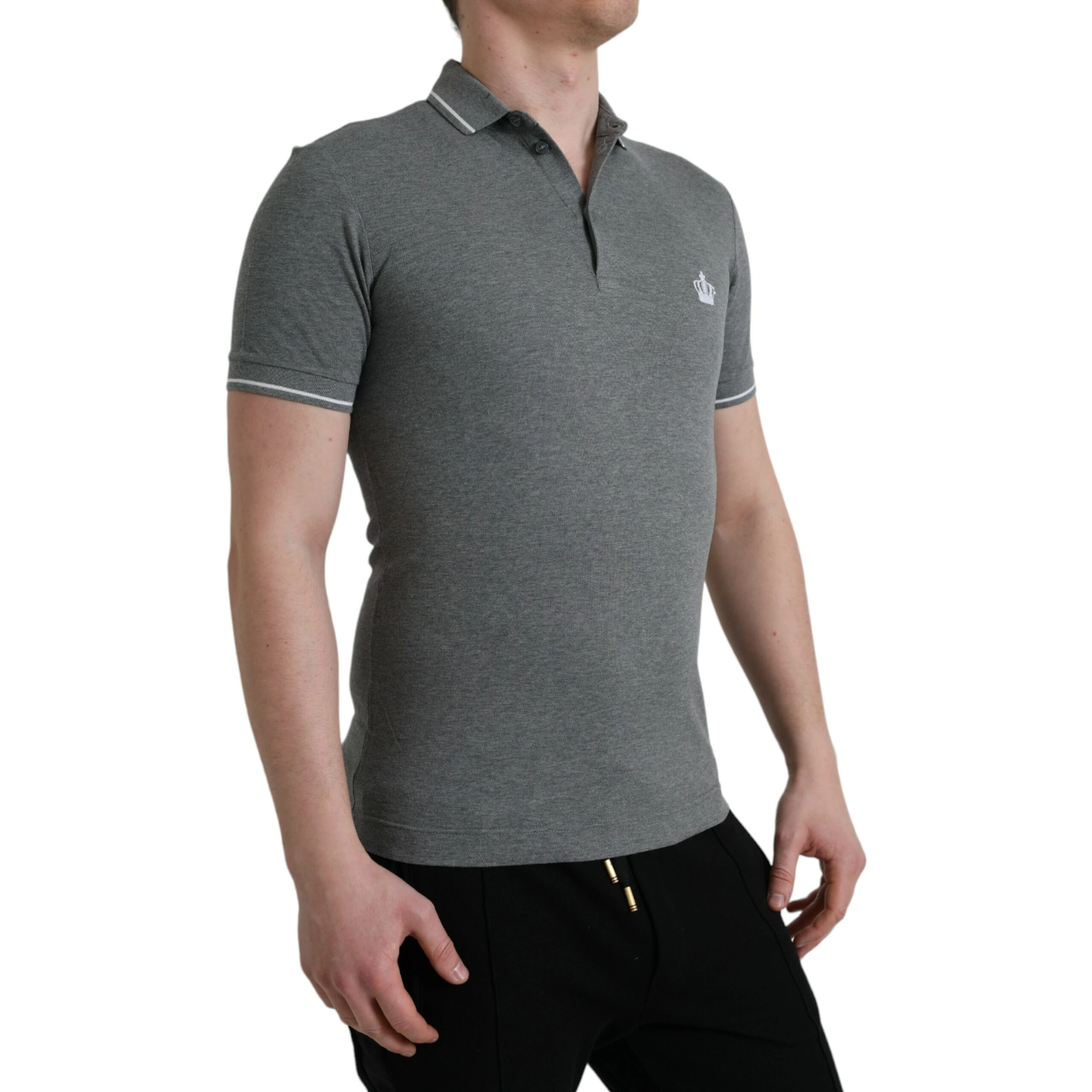 Gray Collared Short Sleeve Crown T-shirt