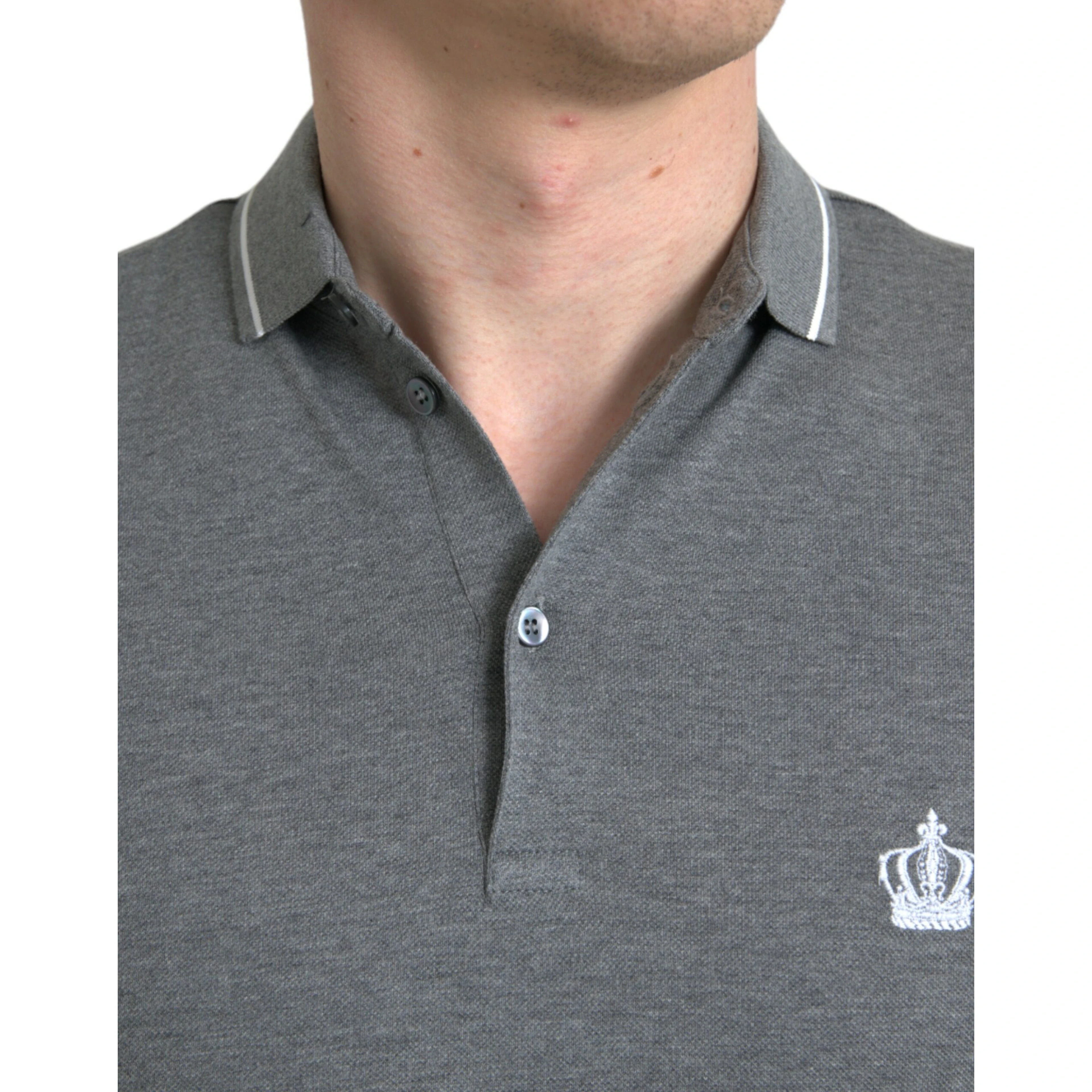 Gray Collared Short Sleeve Crown T-shirt