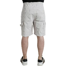Beige Cotton Corduroy Logo Bermuda Shorts