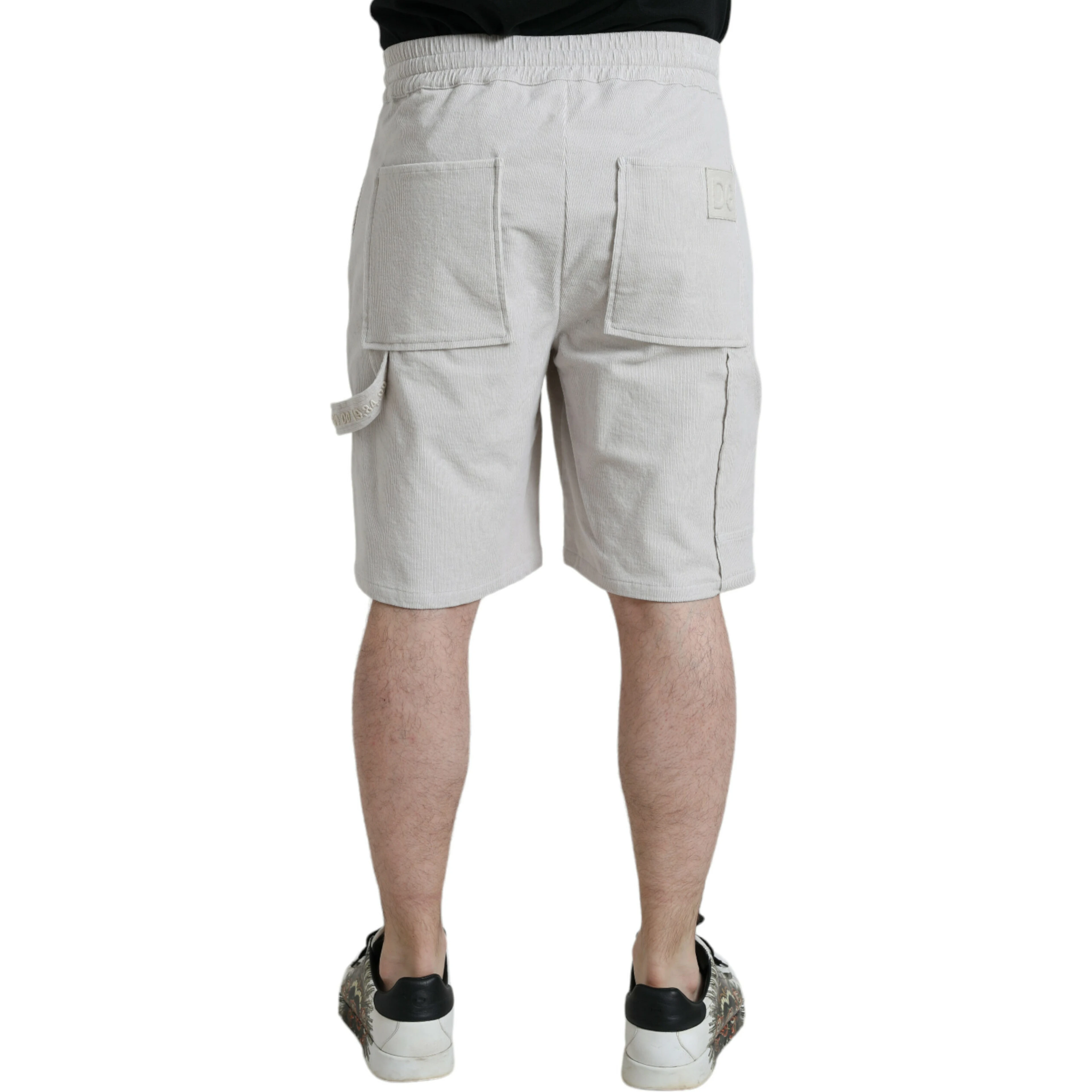 Beige Cotton Corduroy Logo Bermuda Shorts