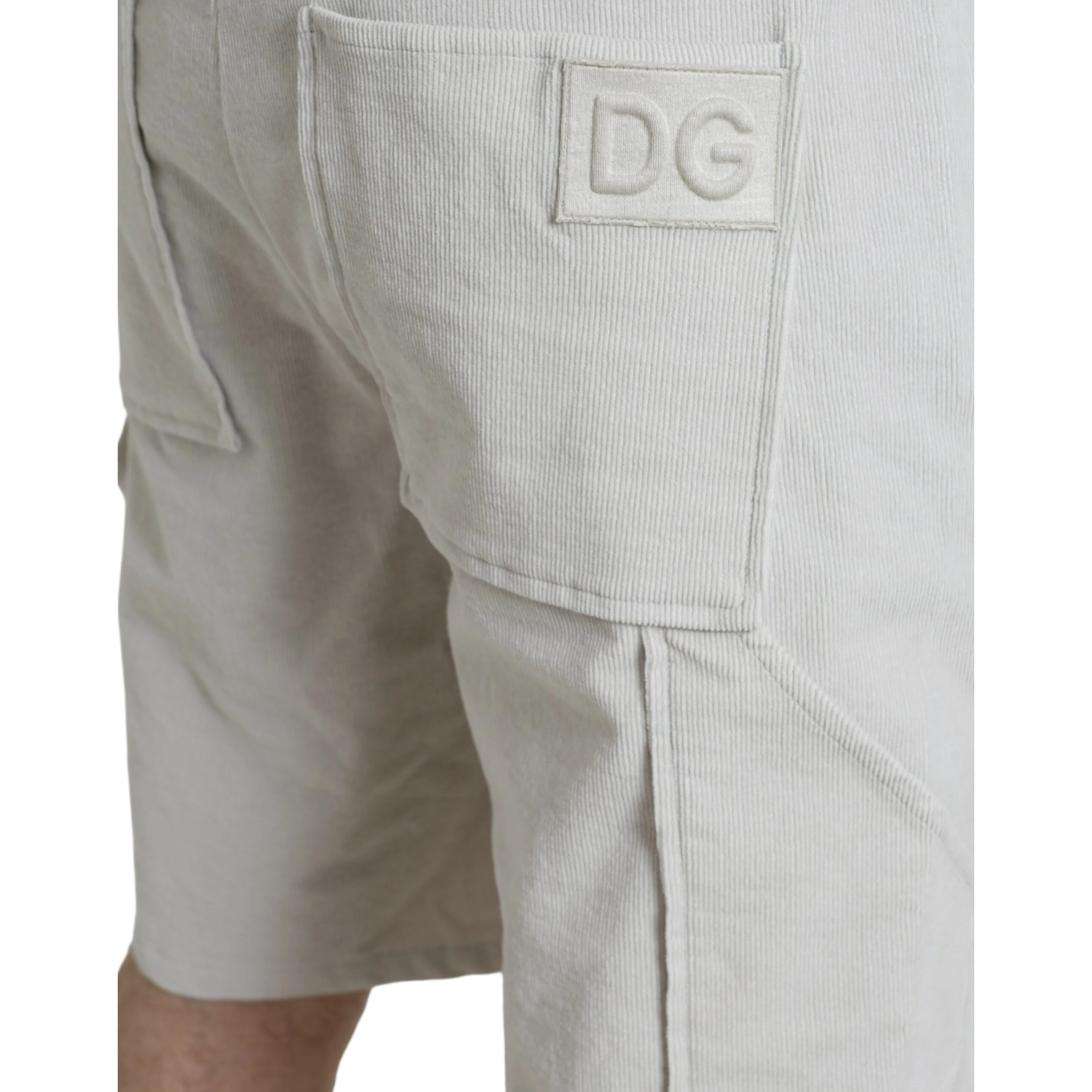 Beige Cotton Corduroy Logo Bermuda Shorts