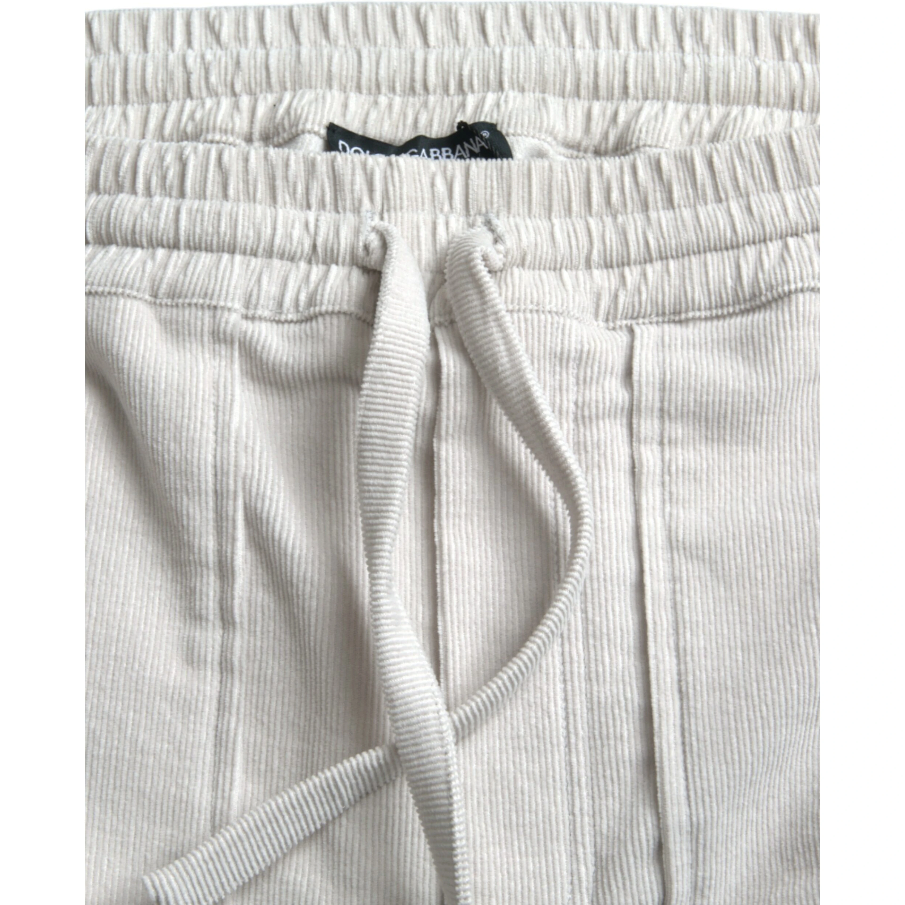 Beige Cotton Corduroy Logo Bermuda Shorts