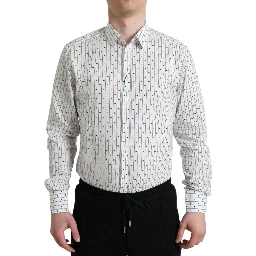 White Patterned Men GOLD Formal Dress Shirt