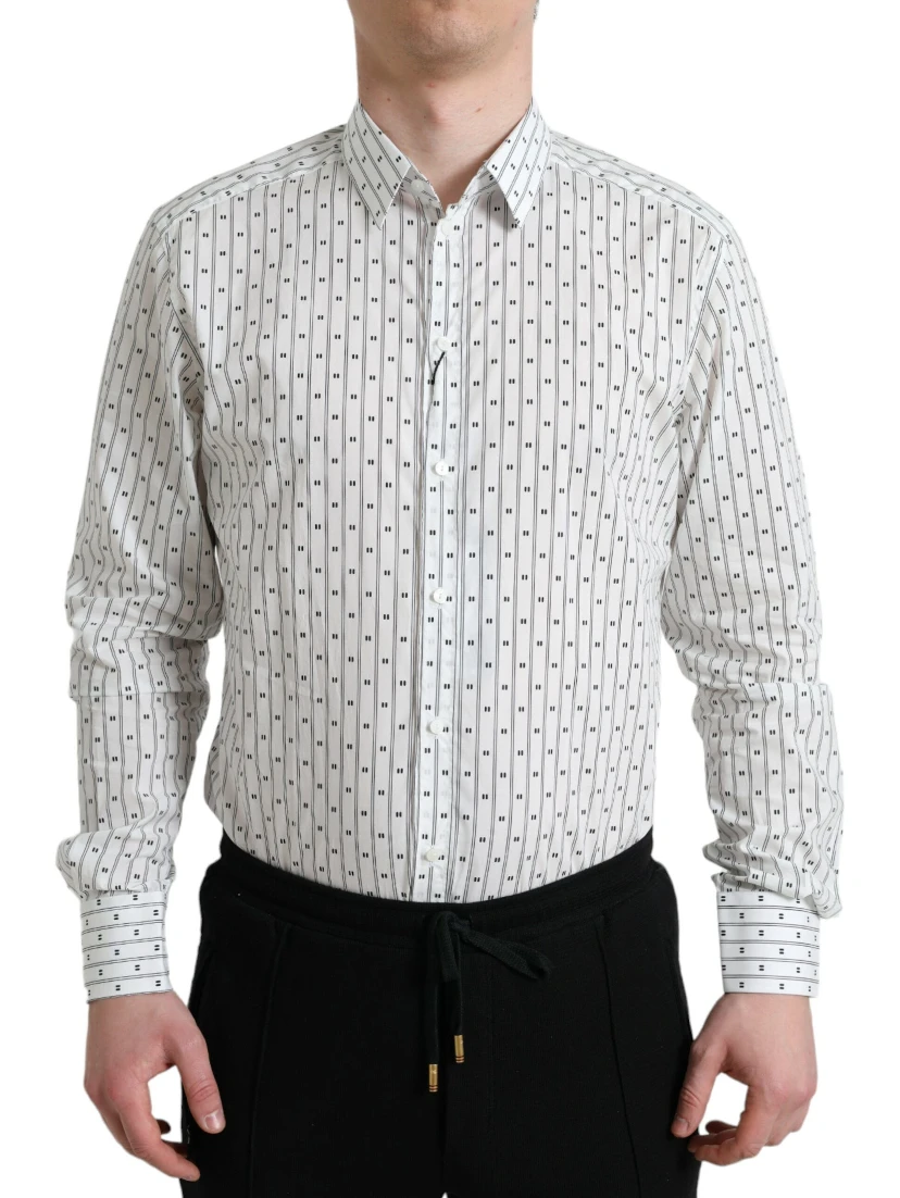 White Patterned Men GOLD Formal Dress Shirt