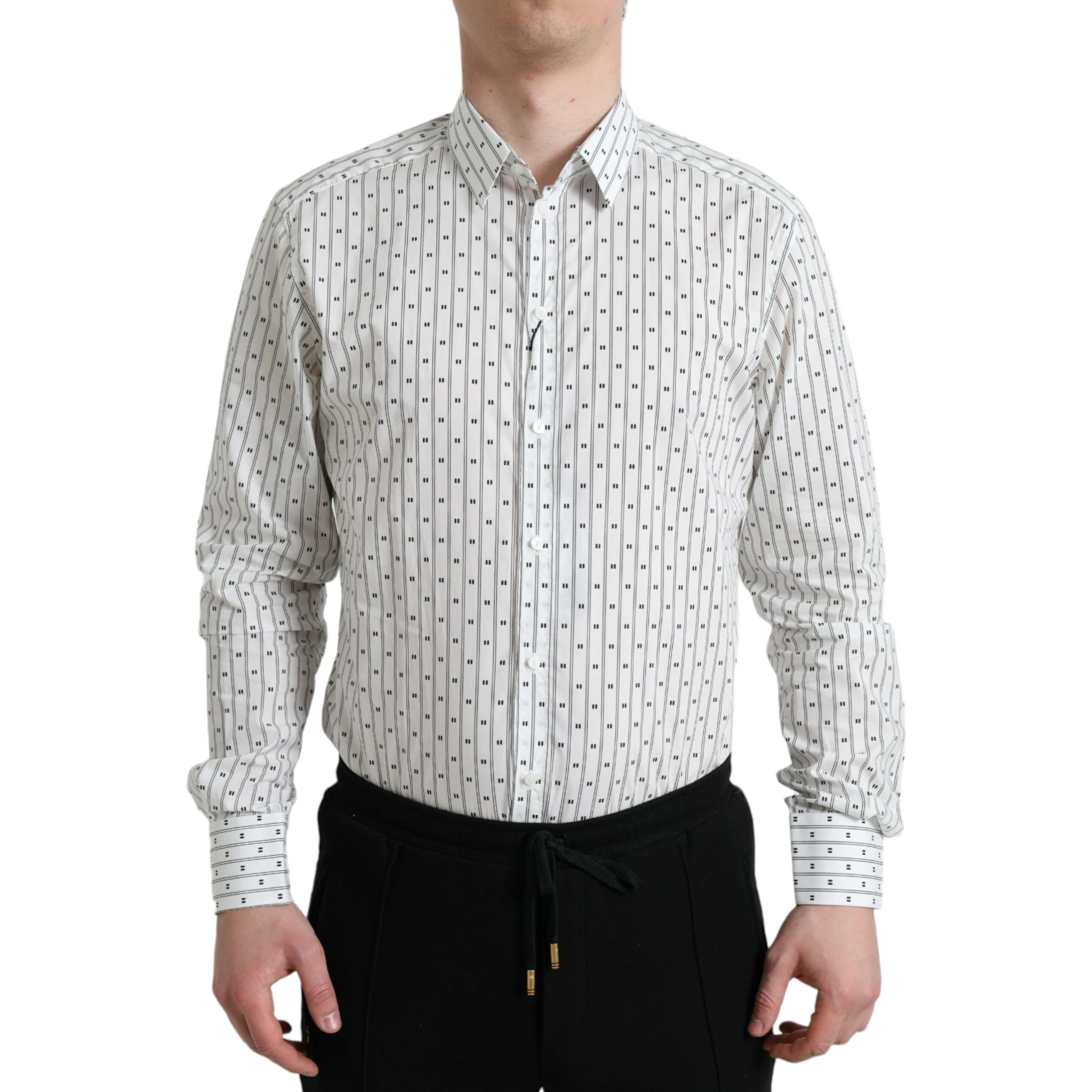 White Patterned Men GOLD Formal Dress Shirt