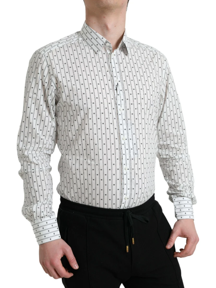 White Patterned Men GOLD Formal Dress Shirt