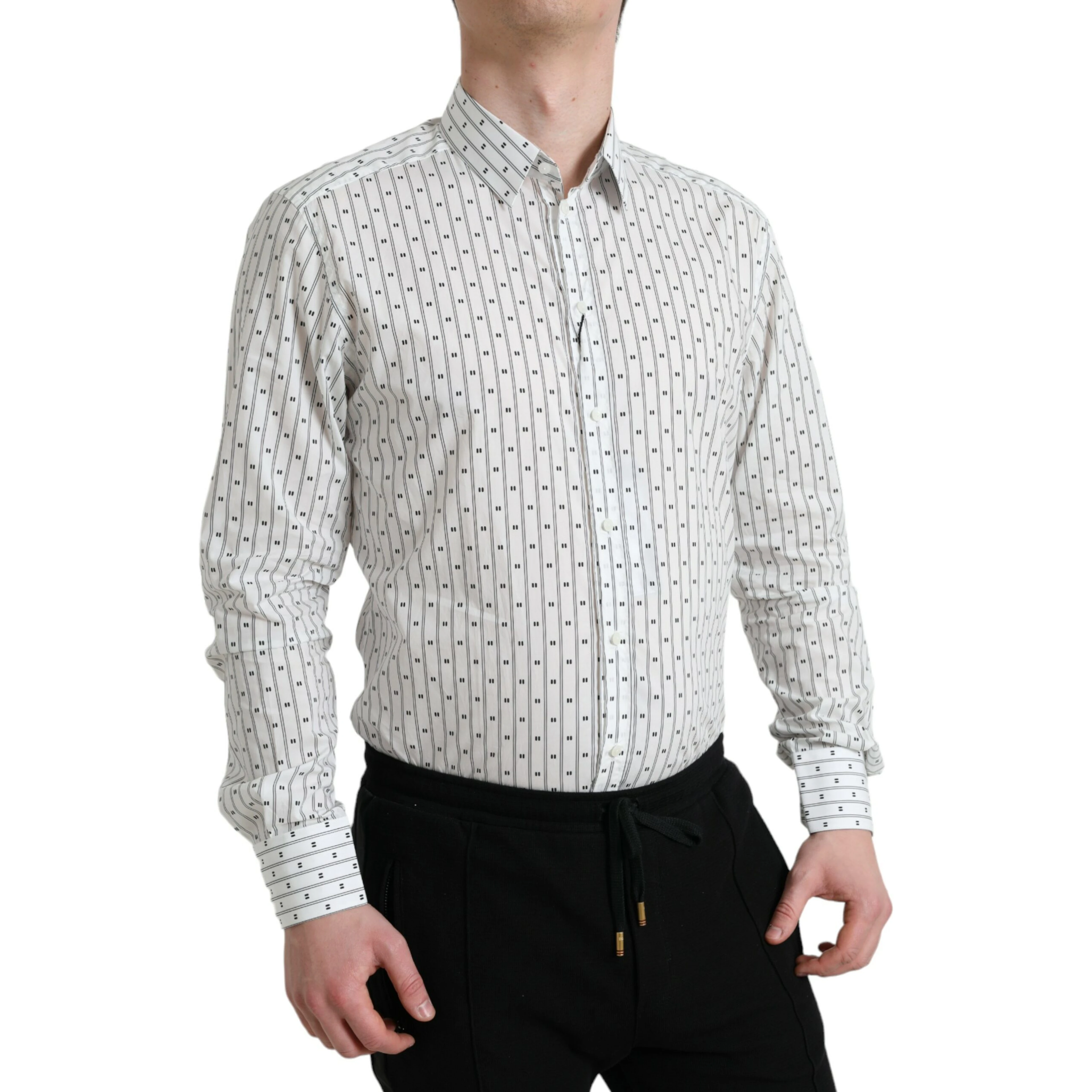 White Patterned Men GOLD Formal Dress Shirt
