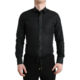 Black Cotton Logo Formal GOLD Dress Shirt
