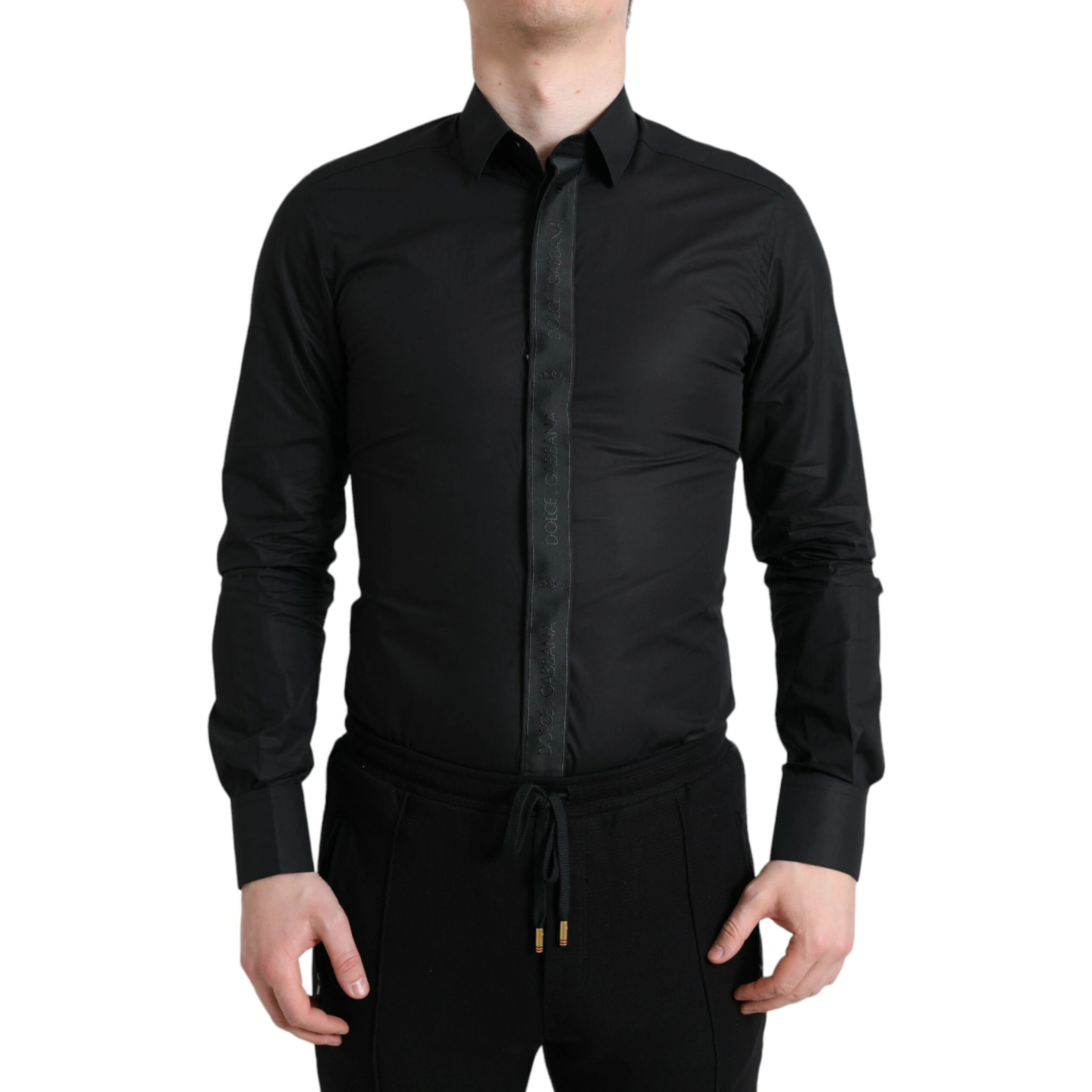Black Cotton Logo Formal GOLD Dress Shirt