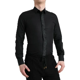Black Cotton Logo Formal GOLD Dress Shirt