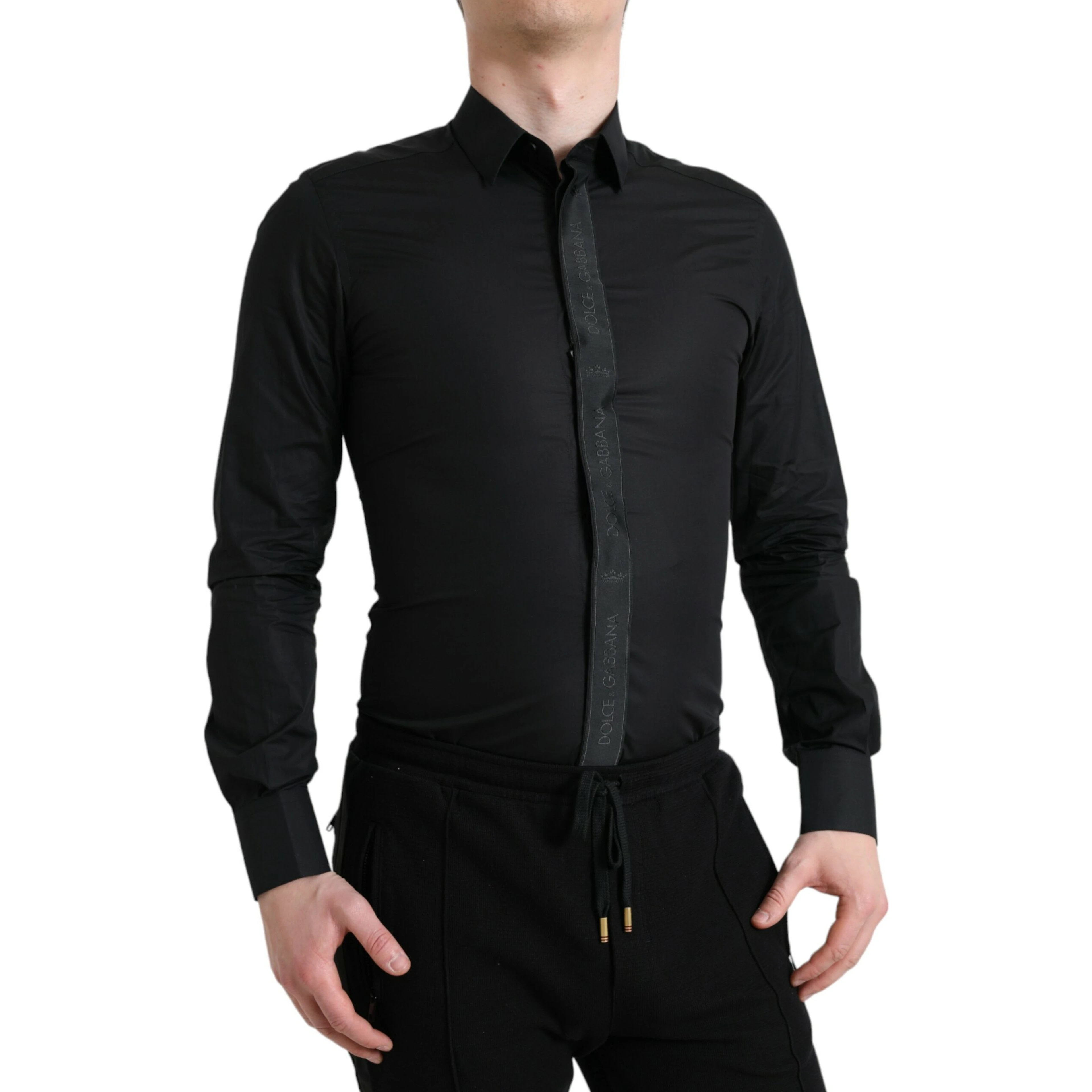 Black Cotton Logo Formal GOLD Dress Shirt