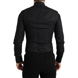 Black Cotton Logo Formal GOLD Dress Shirt