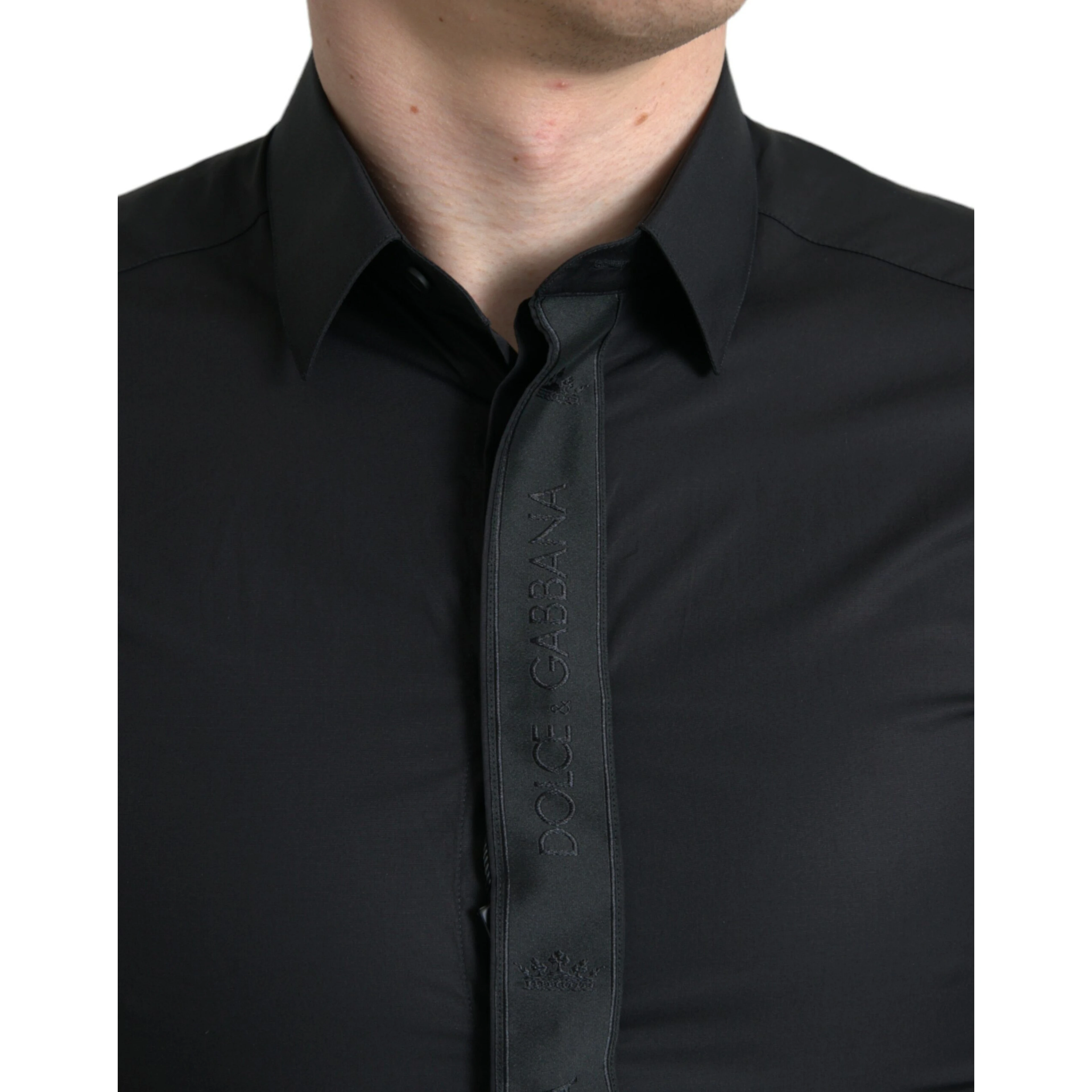 Black Cotton Logo Formal GOLD Dress Shirt